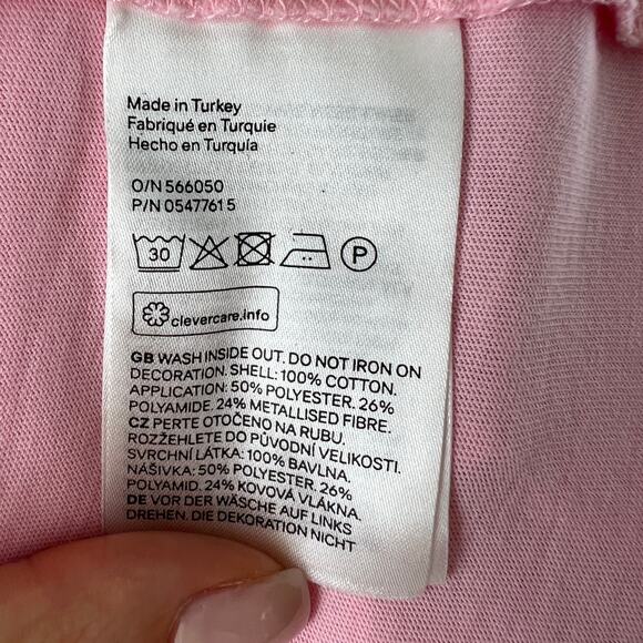 H&M "Love" T-Shirt Tee Top Shirt Pink Cotton Short Sleeve Crewneck Size M Medium - Picture 9 of 9